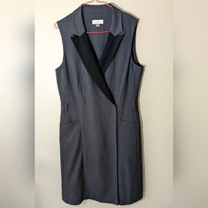 Calvin Klein Women's Gray/Black Sleeveless Collared Wrap Dress Workwear Size 12